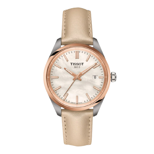Tissot T1502102611100 PR 100 34mm Mother of Pearl Dial Cream Leather Strap Women's Watch