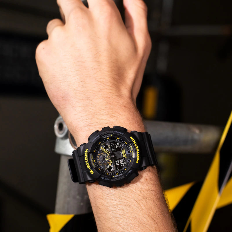 Casio GA-100CY-1AER G Shock Caution Yellow Shock Resistant Black Silicone Men's Watch