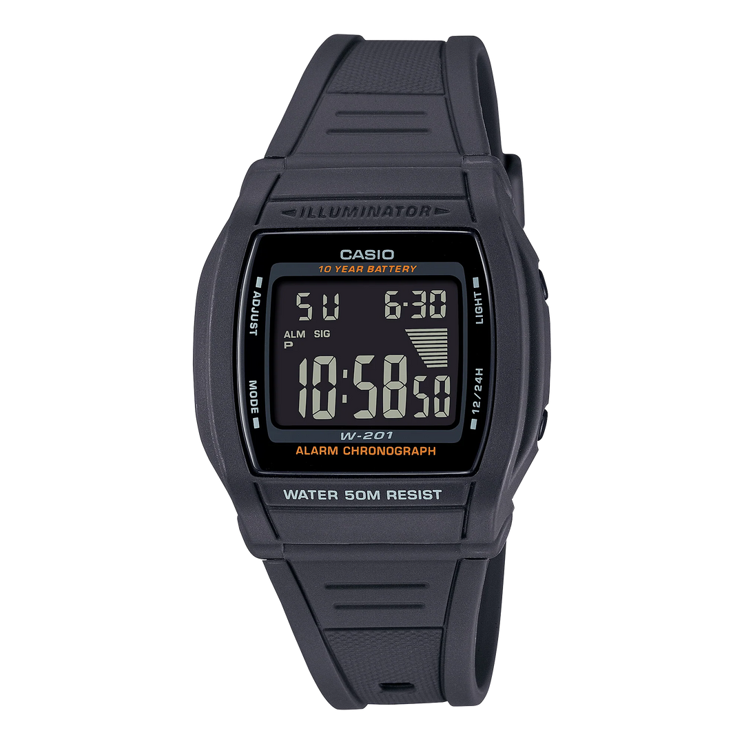 CASIO W201-1B DIGITAL DUAL TIME BLACK RESIN BAND Men's Watch