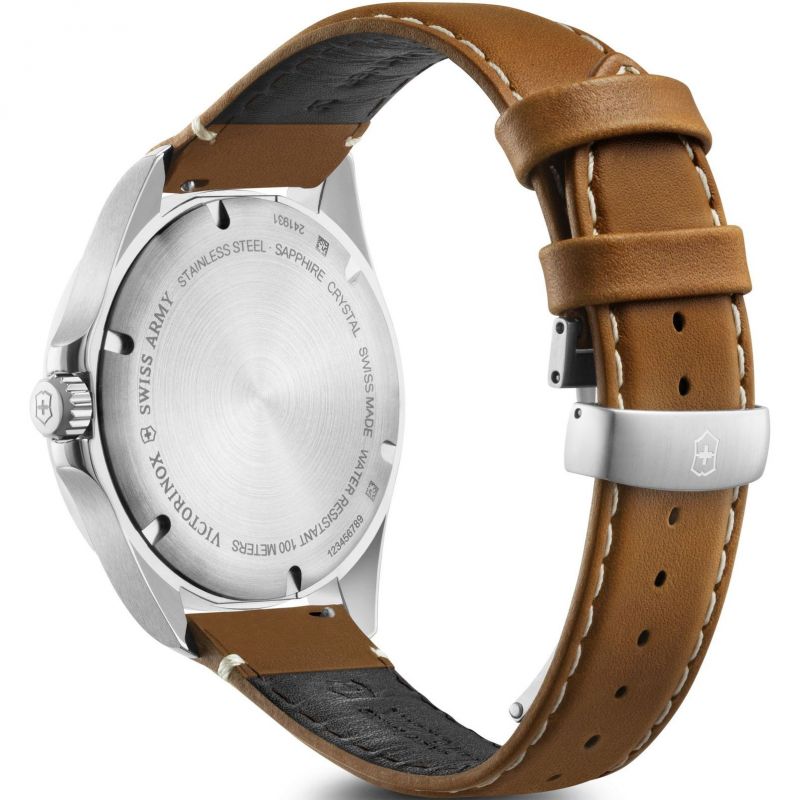Victorinox Swiss Army 241931 FieldForce GMT Brown Leather Strap Silver Dial Men's Watch - mzwatcheslk srilanka