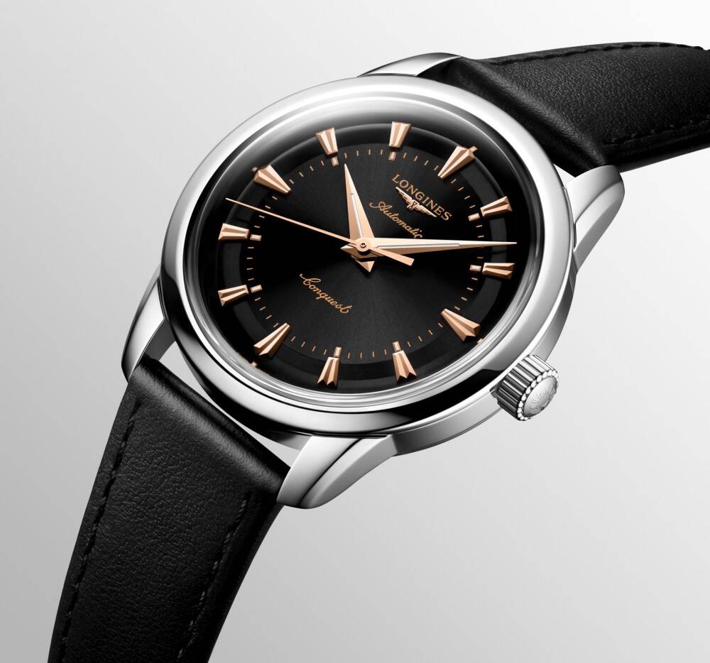 LONGINES L16494522 Conquest Heritage Automatic 38mm Black Lacquered Dial Black Leather Men's Watch