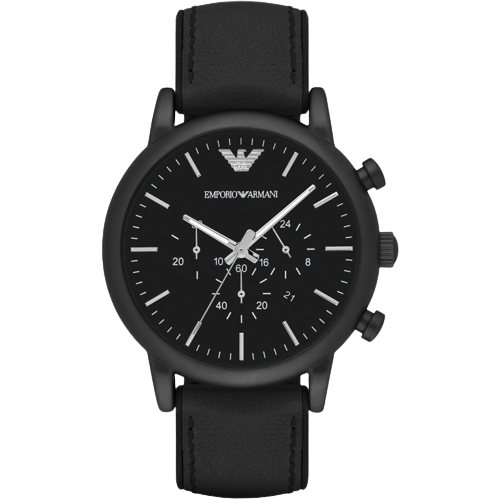 Emporio Armani AR1970 Black Chronograph Dial Black Leather Strap