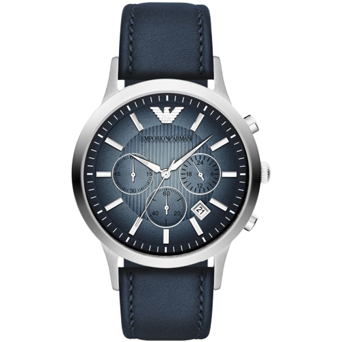 Emporio Armani AR2473 Blue Chronograph Dial Blue Leather Strap Men's Watch