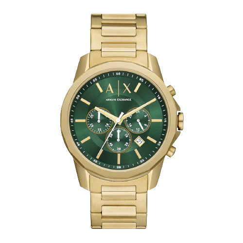 Armani Exchange 44mm Gold – mzwatcheslk Stainless Tone AX1746 Chronograph Green Dial