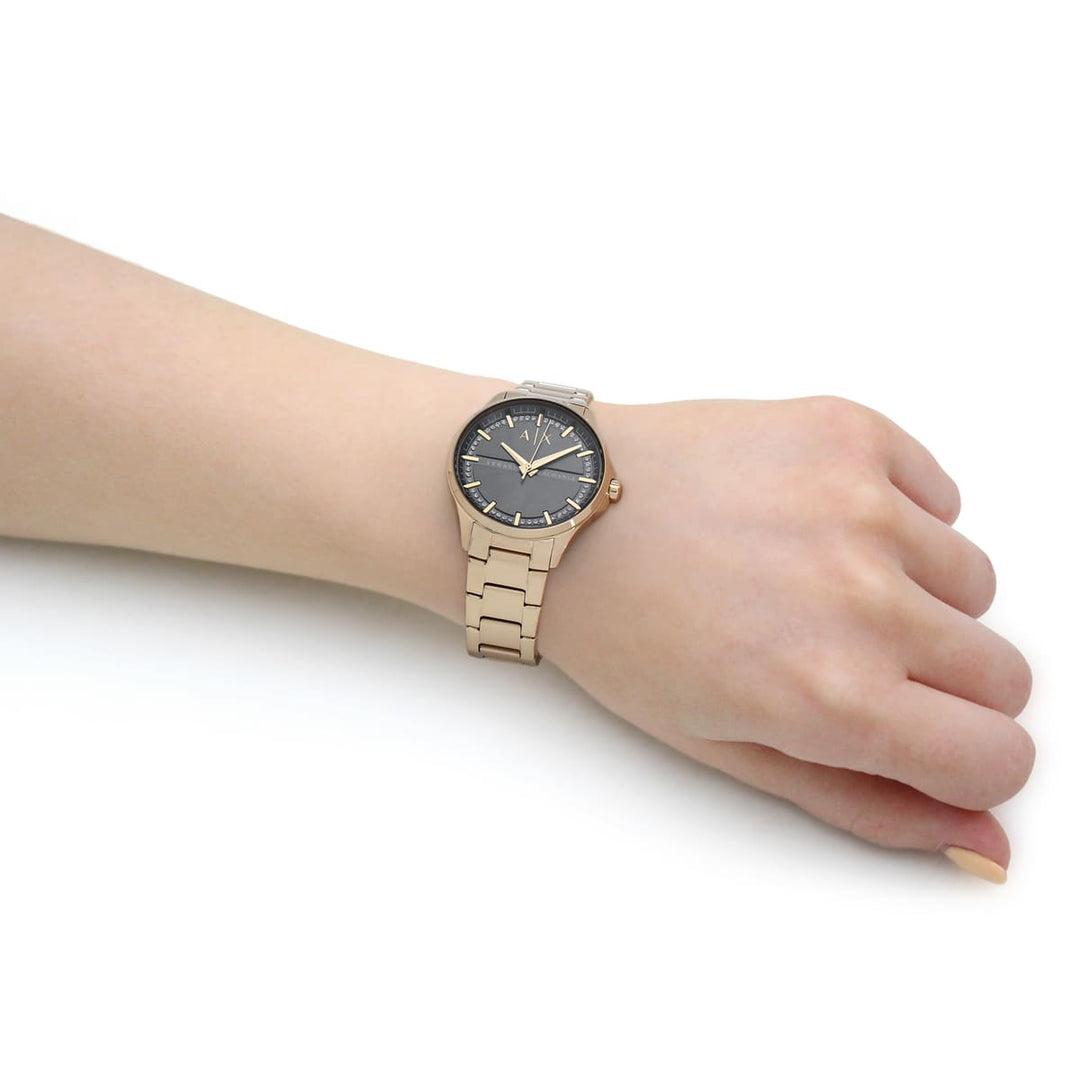 Armani Exchange AX5257 Gray Crystal Set Dial Gold Stainless Steel Bracelet Women's Watch