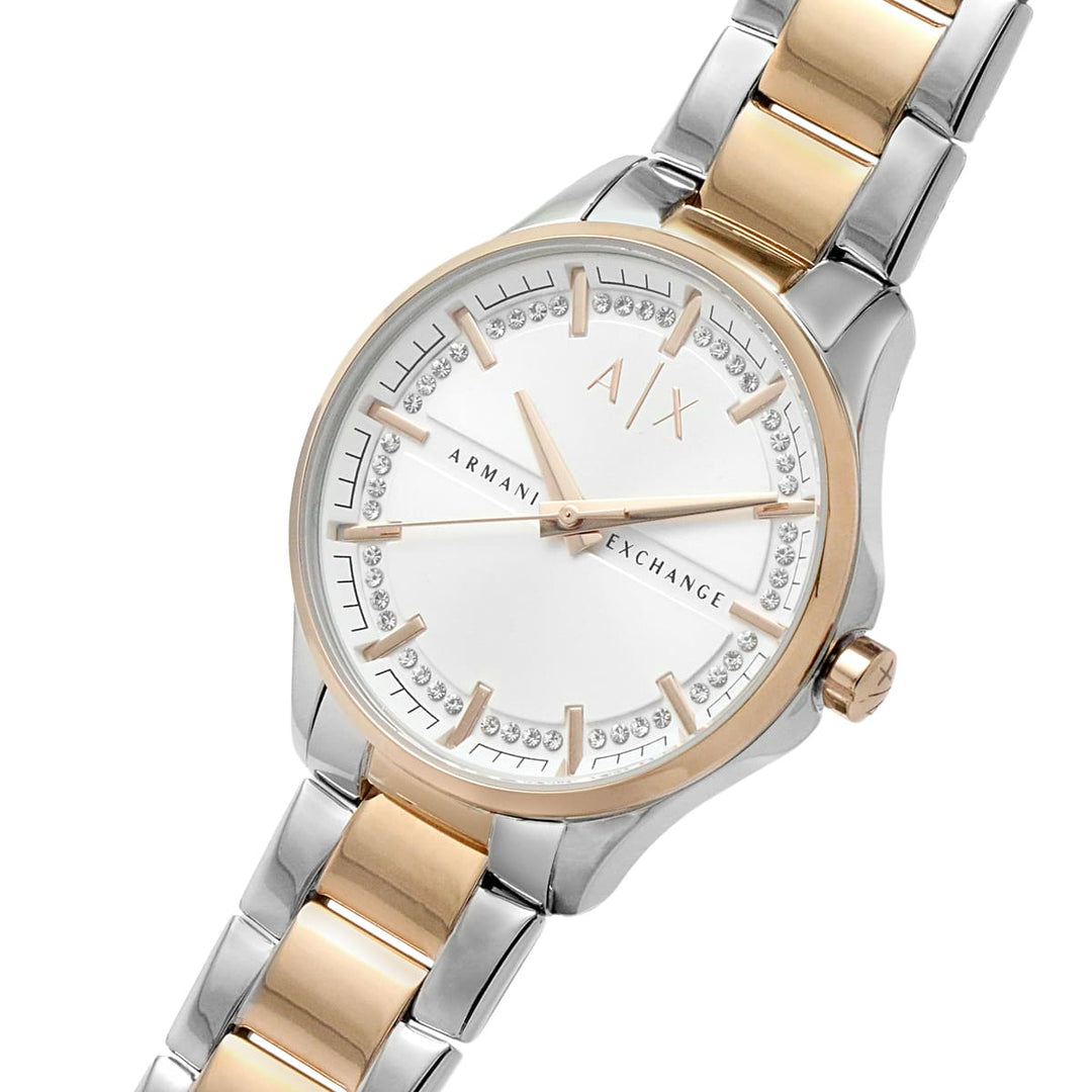 Armani Exchange AX5258 White Crystal Set Dial Two Tone Stainless Steel Bracelet Women's Watch