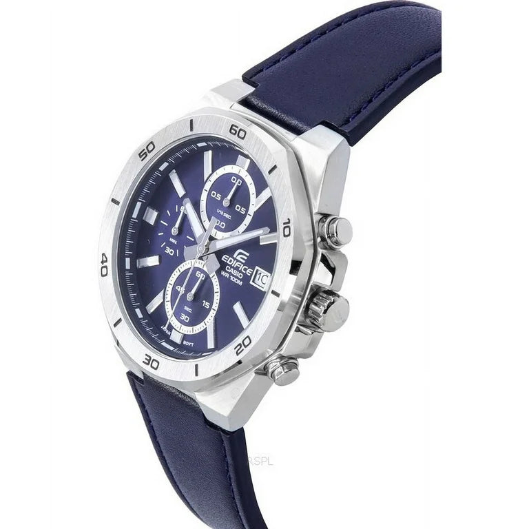 Casio EFV-640L-2A Edifice Blue Dial Chronograph Leather Strap Mens Watch