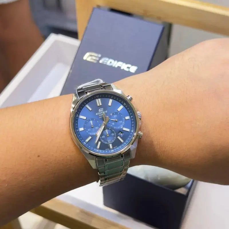 Casio EFV-650D-2A Edifice Blue Dial Chronograph Stainless Steel Mens Watch