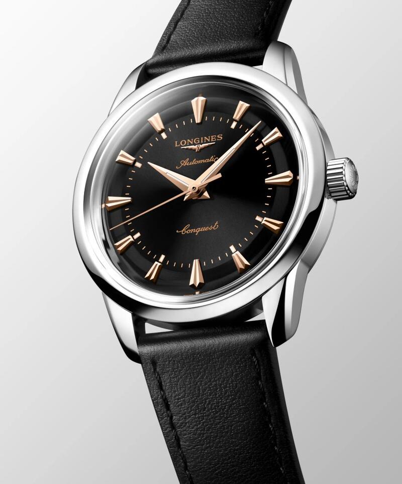LONGINES L16494522 Conquest Heritage Automatic 38mm Black Lacquered Dial Black Leather Men's Watch