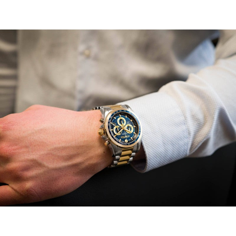 Roamer 220837 48 45 20 Rockshell Mark III Chrono Blue Dial Gold IP Bi Colour Bracelet Men's Watch