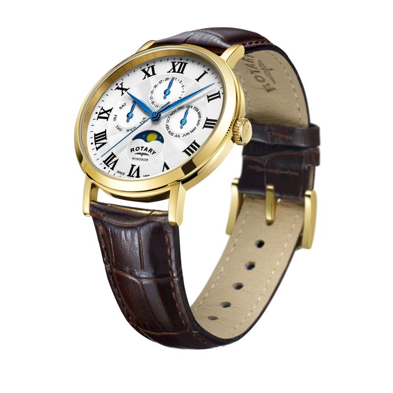 Rotary GS05328/01 Windsor Moonphase Leather Strap Men's Watch