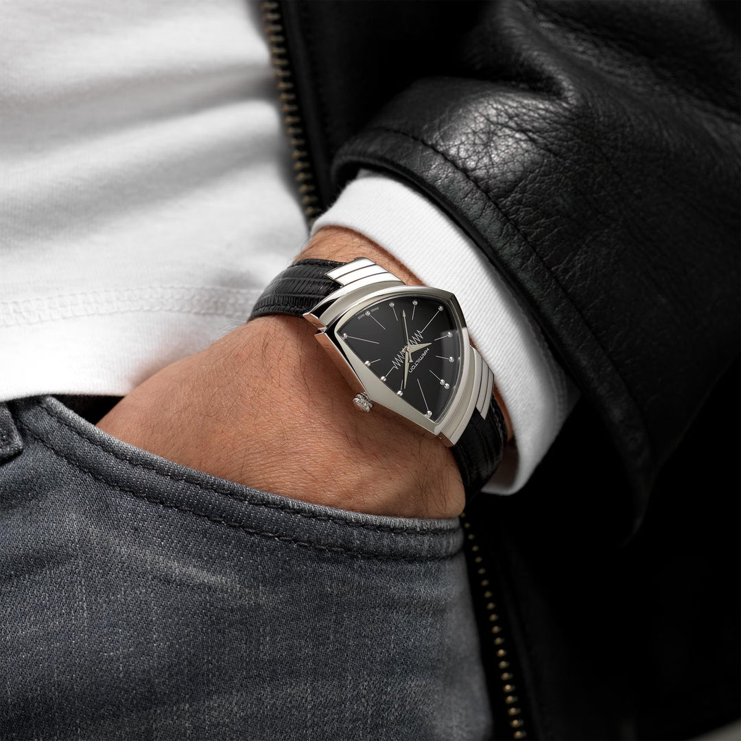 Hamilton H24411732 Ventura Quartz Men in Black - 1997, 2012, 2019 32.3mm Black Dial Black Leather Strap Men & Women Watches
