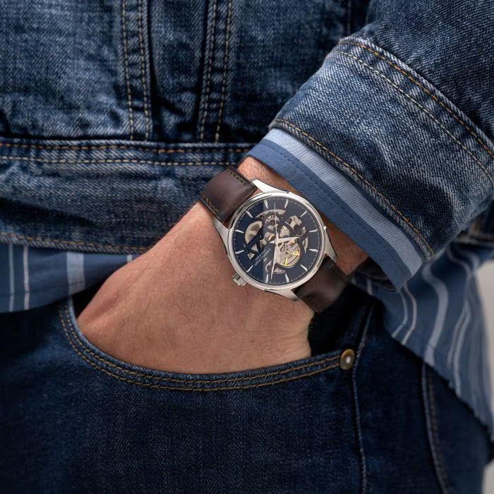 Hamilton H42535541 Jazzmaster Skeleton Automatic 40mm Blue Dial Brown Leather Men's Watch