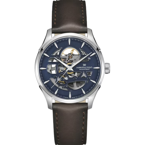 Hamilton H42535541 Jazzmaster Skeleton Automatic 40mm Blue Dial Brown Leather Men's Watch