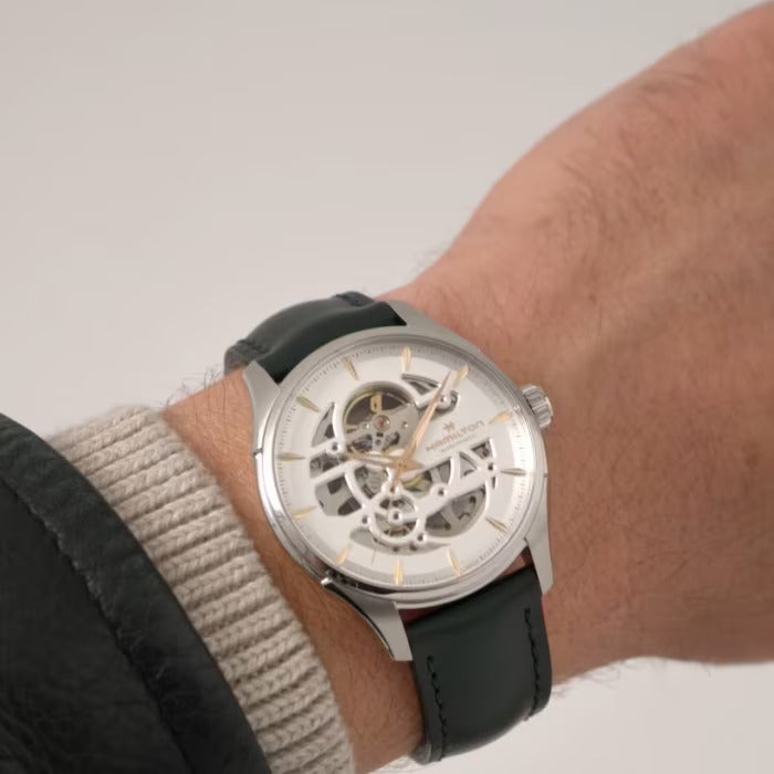 Hamilton H42535810 Jazzmaster Skeleton Automatic 40mm White Dial Green Leather Men's Watch