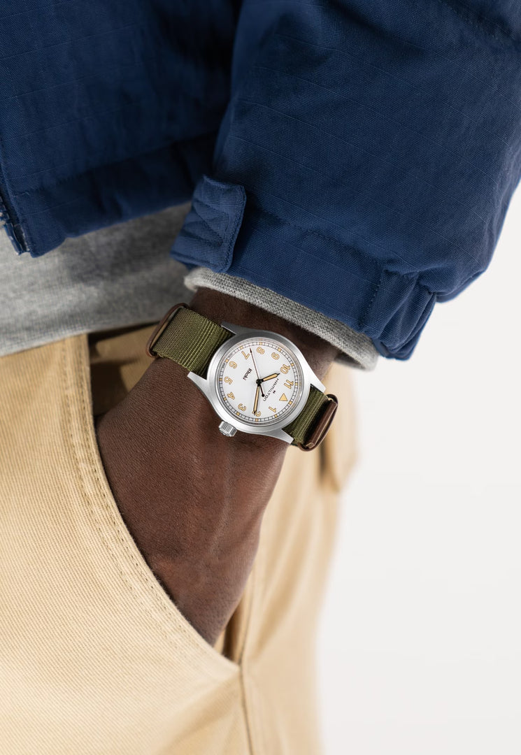 Hamilton H69301910 Khaki Field Quartz 33mm White Dial Green Textile Strap Men & Women Watches