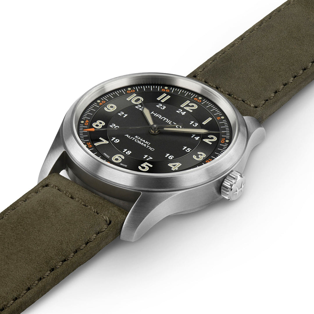 Hamilton H70205830 Khaki Field Titanium 38mm Automatic Black Dial Leather Strap Men's Watch