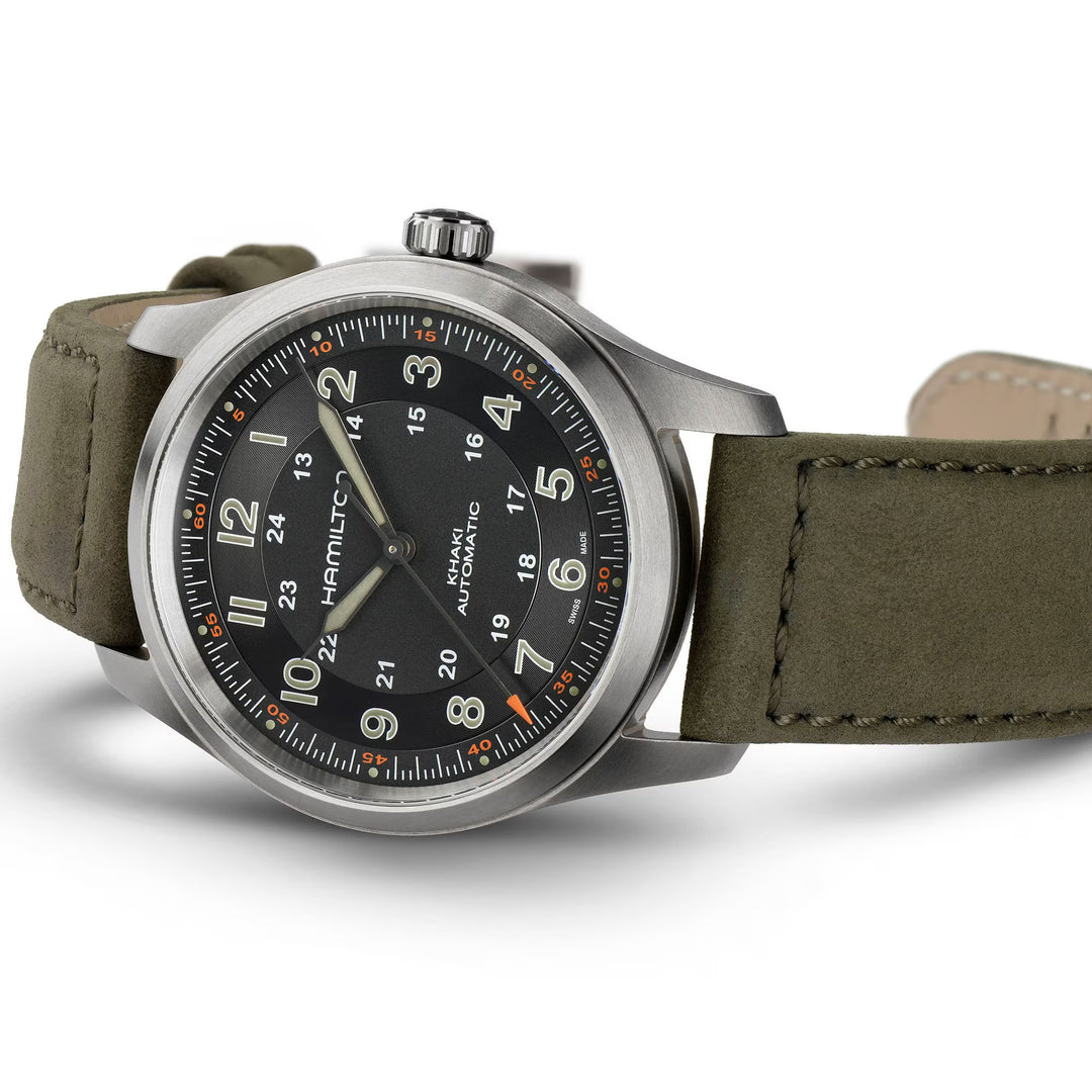 Hamilton H70205830 Khaki Field Titanium 38mm Automatic Black Dial Leather Strap Men's Watch