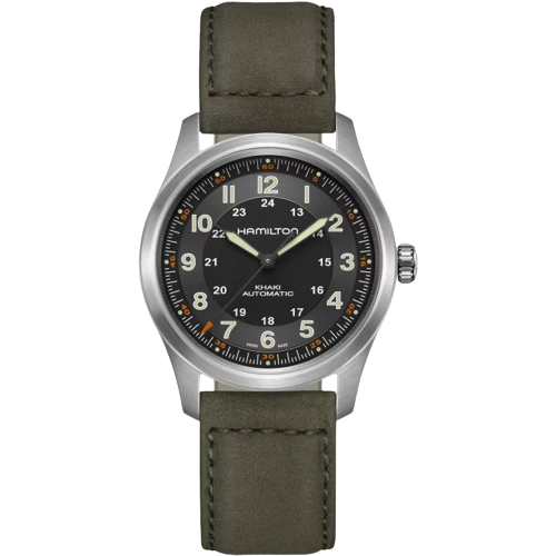 Hamilton H70205830 Khaki Field Titanium 38mm Automatic Black Dial Leather Strap Men's Watch