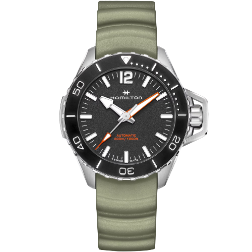 Hamilton H77825331 Khaki Navy Frogman Auto Green Rubber Strap Men's Watch