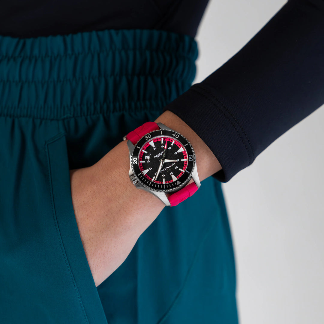Hamilton H82395330 Khaki Navy Scuba Automatic 40mm Black Dial Hot Pink Rubber Strap Men & Women Watches