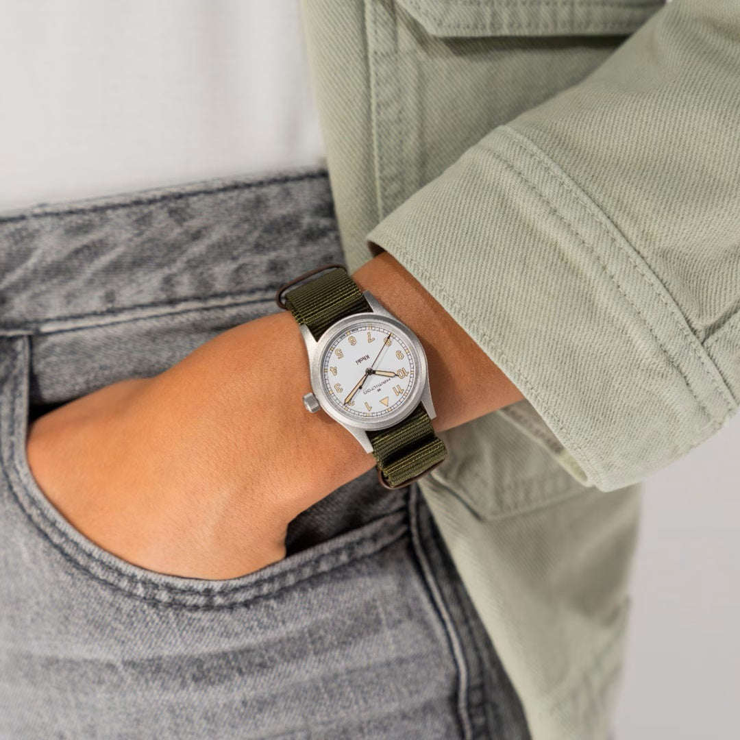 Hamilton H69301910 Khaki Field Quartz 33mm White Dial Green Textile Strap Men & Women Watches