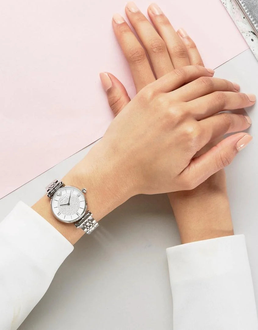 Emporio Armani AR1925 White Crystal Set Dial Stainless Steel Bracelet Women's Watch