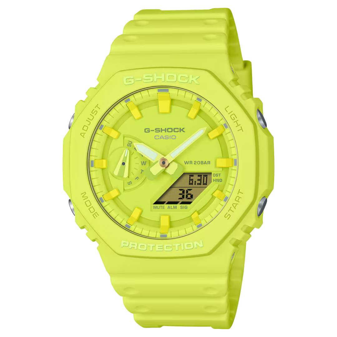 Casio GA-2100-9A9ER G Shock One Tone 2100 Series Volt Yellow Dual Display Men's Watch