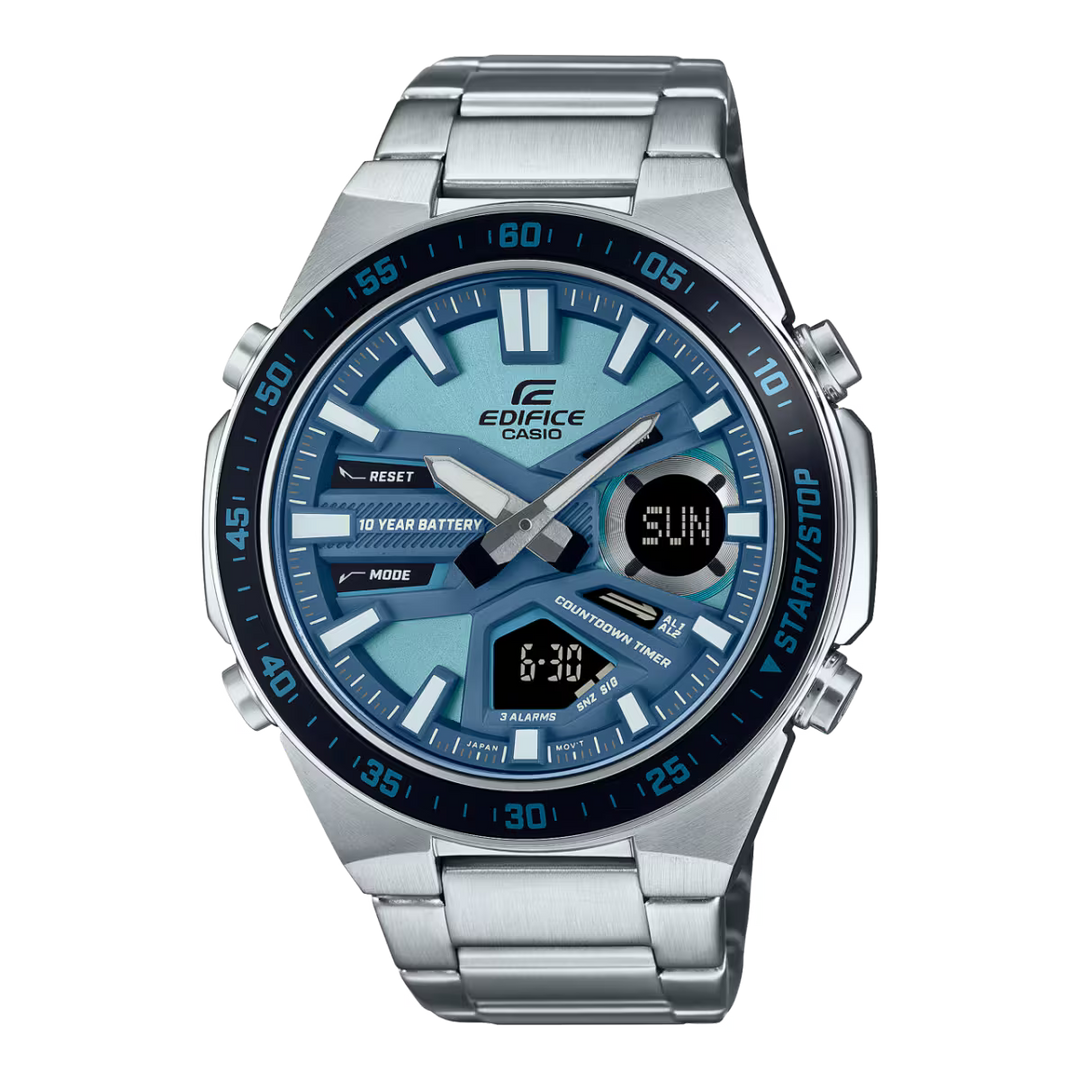 Casio EFV-C110D-2B Edifice Analog Digital Blue Dial Stainless Steel Mens Watch