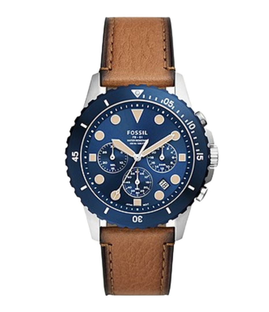 Fossil FS5914 Blue Dial Brown Chronograph Eco Leather Strap Men’s Watch