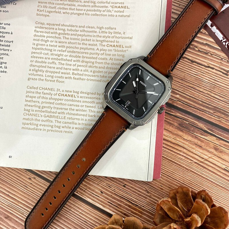 Fossil Inscription Black Dial Brown Leather Strap FS5934 Men's - Main Image