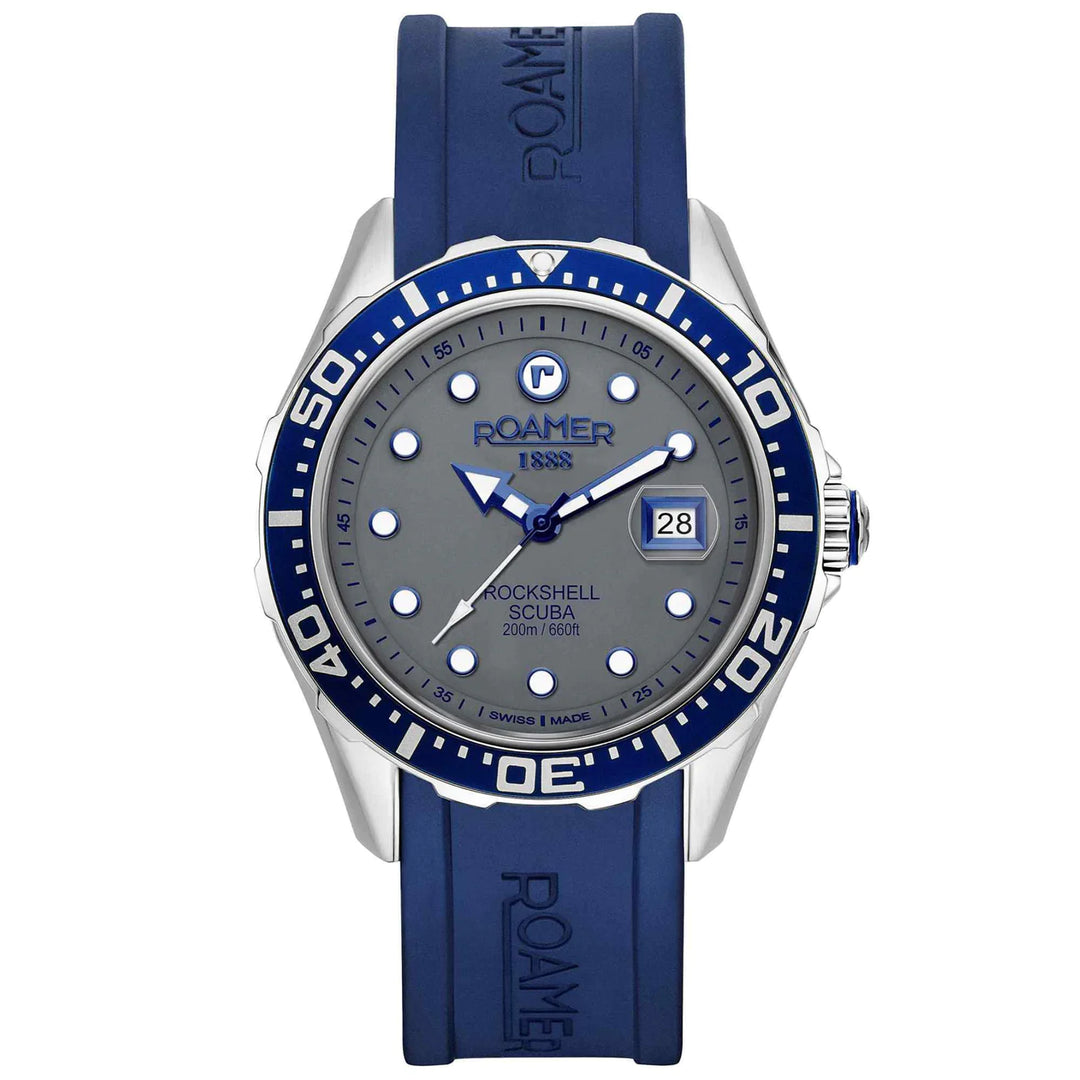 Roamer Rockshell MKIII 867833 41 55 02 Scuba Grey Dial / Blue Silicone Strap Men's Watch