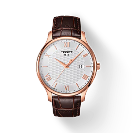 Tissot T0636103603800 Tradition Rose Gold Plated Silver Dial Brown Leather Men's Watch - mzwatcheslk srilanka