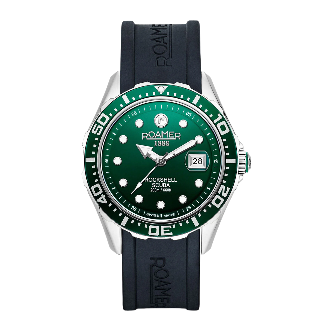 Roamer Rockshell MKIII 867833 41 75 02 Scuba Green Dial / Black Silicone Strap Men's Watch