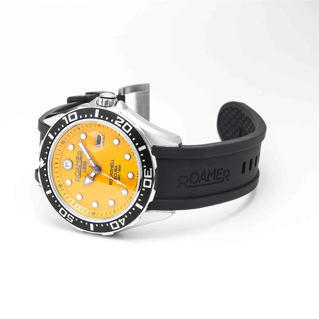 Roamer Rockshell MKIII 867833 41 95 02 Scuba Yellow Dial / Black Silicone Strap Men's Watch