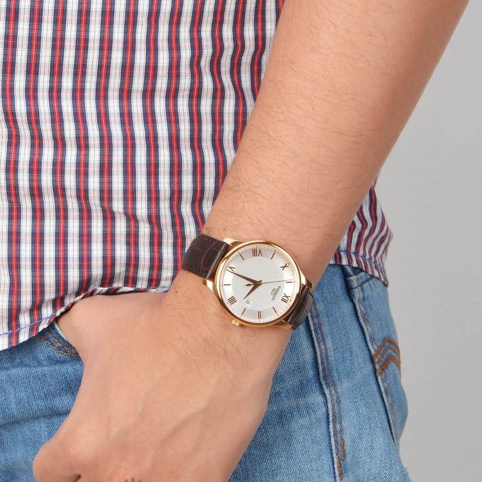 Tissot T0636103603800 Tradition Rose Gold Plated Silver Dial Brown Leather Men's Watch - mzwatcheslk srilanka