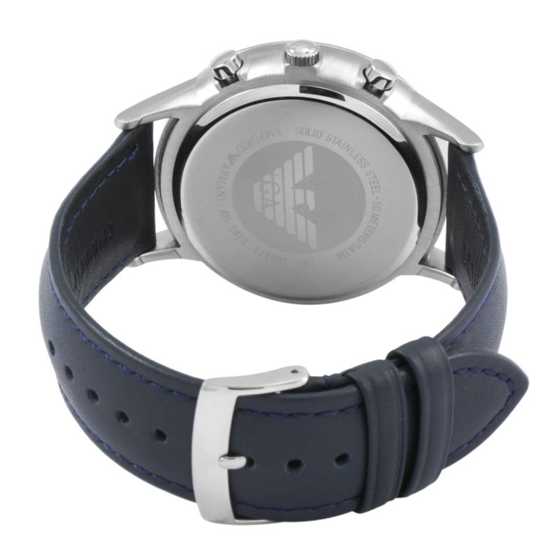 Emporio Armani AR2473 Blue Chronograph Dial Blue Leather Strap Men's Watch