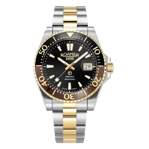 Roamer 986983 47 85 20 Premier Automatic 42mm Black Dial Two Tone Stainless Steel Bracelet Men's Watch