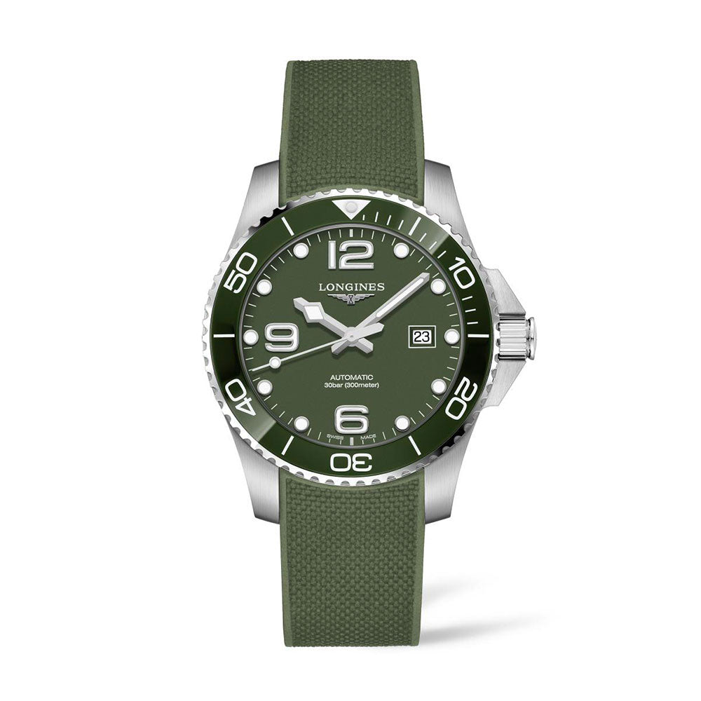 LONGINES L37824069 Hydroconquest 43mm Green Dial Rubber Strap Men's Watch - mzwatcheslk srilanka