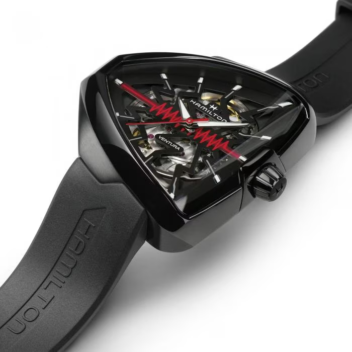 Hamilton H24535331 Ventura Elvis80 Skeleton Automatic 42.5mm Black Dial Black Rubber Strap Men's Watch