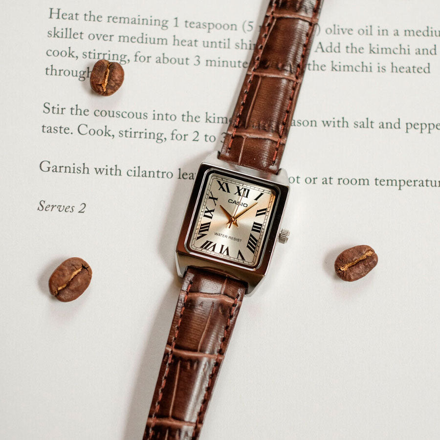 Casio LTP-V007L-9B Cartier Tank Style Analog Quatrtz Brown Leather Strap Women’s Watch