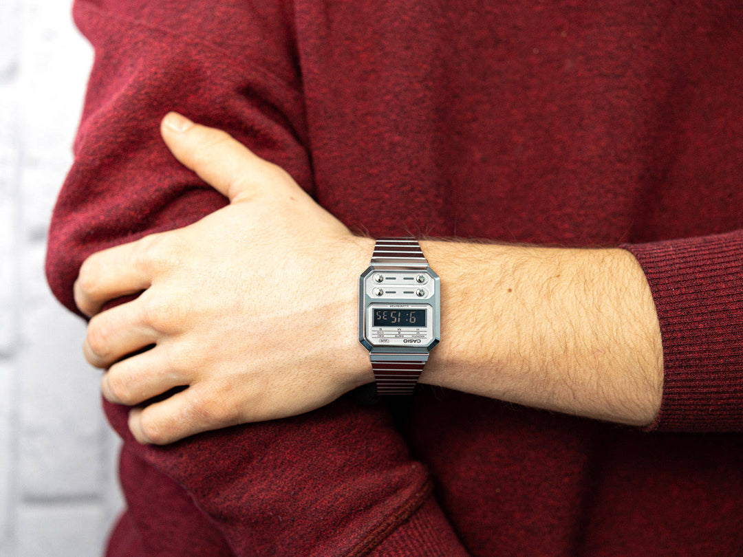 Casio Vintage A100WE-7BEF Collection Vintage Stainless Steel Digital Men's Watch