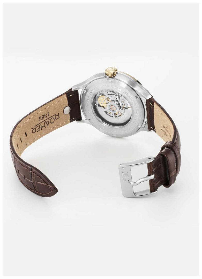 Roamer 101984 47 85 05 Competence Skeleton IV 43mm Silver Skeleton Dial Brown Leather Strap Men's Watch