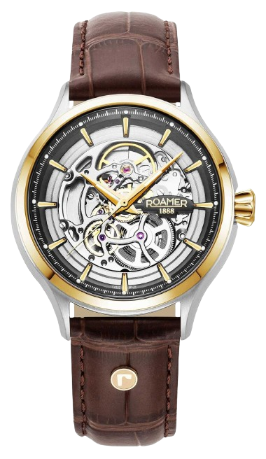 Roamer 101984 47 85 05 Competence Skeleton IV 43mm Silver Skeleton Dial Brown Leather Strap Men's Watch