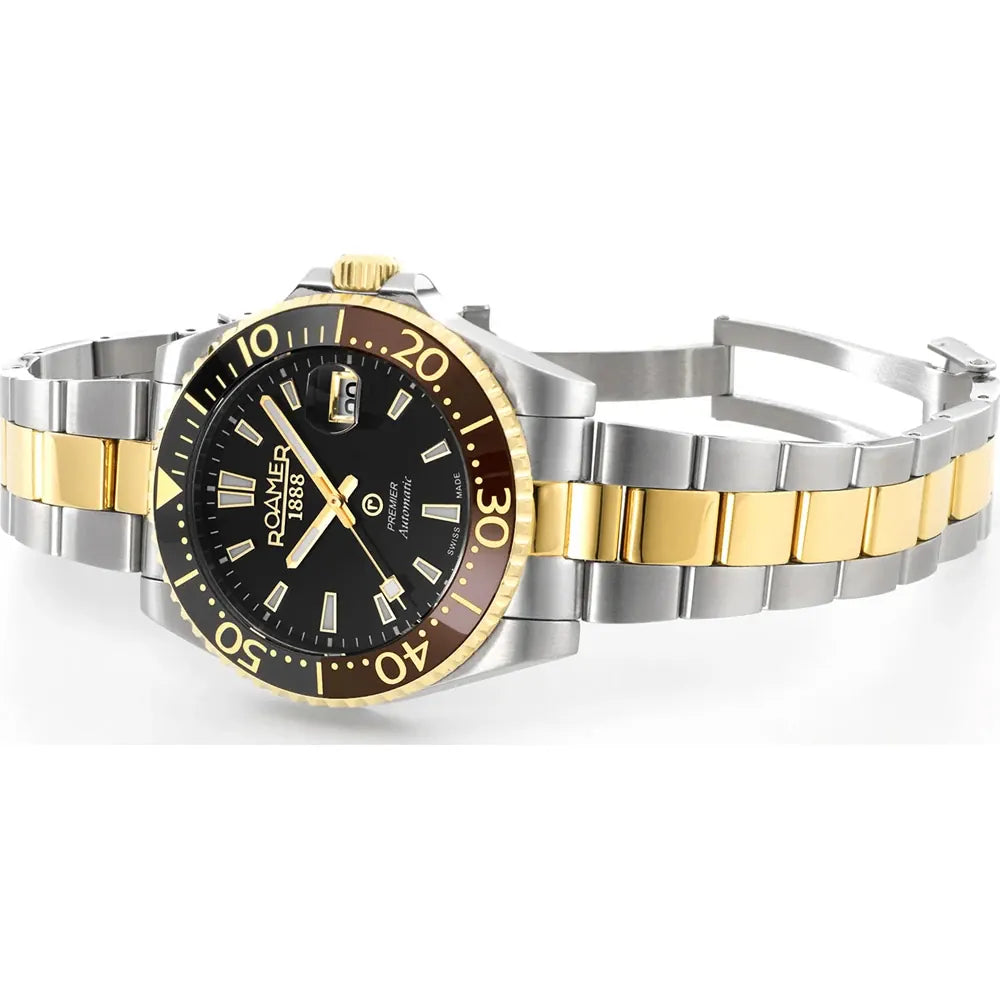 Roamer 986983 47 85 20 Premier Automatic 42mm Black Dial Two Tone Stainless Steel Bracelet Men's Watch