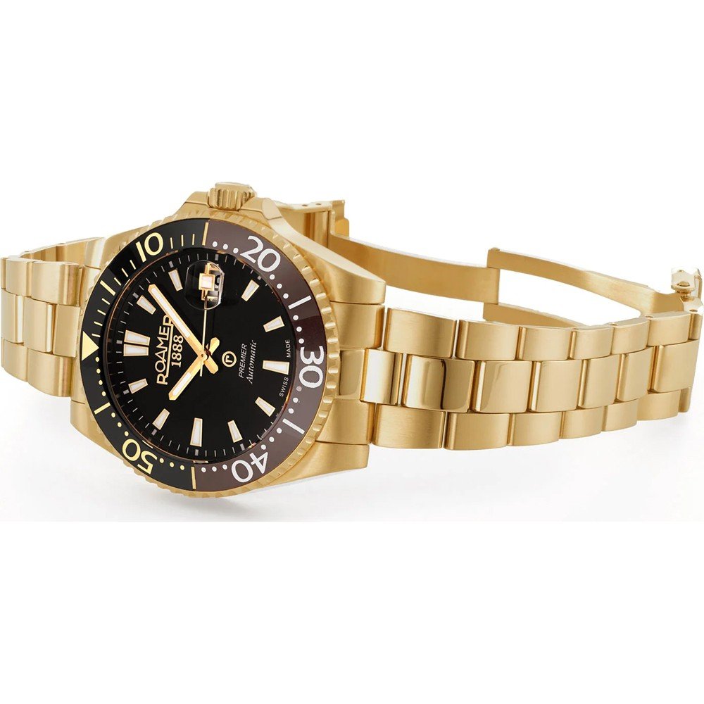 Roamer 986983 48 85 20 Premier Automatic 42mm Black Dial Brown PVD Stainless Steel Bracelet Men's Watch