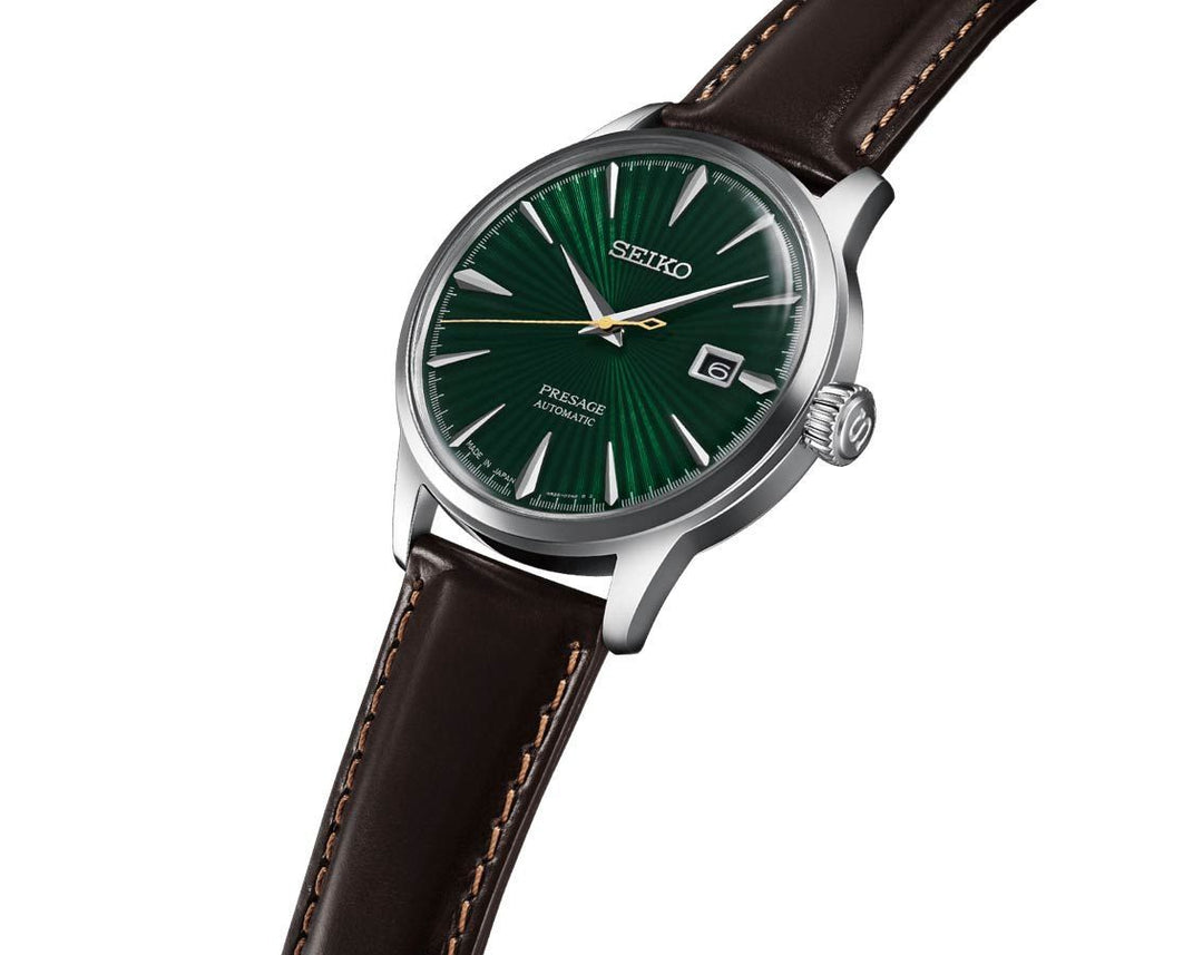 Seiko SRPD37J1 Presage Automatic Green Dial Cocktail Time Brown Leather Strap Men's Watch