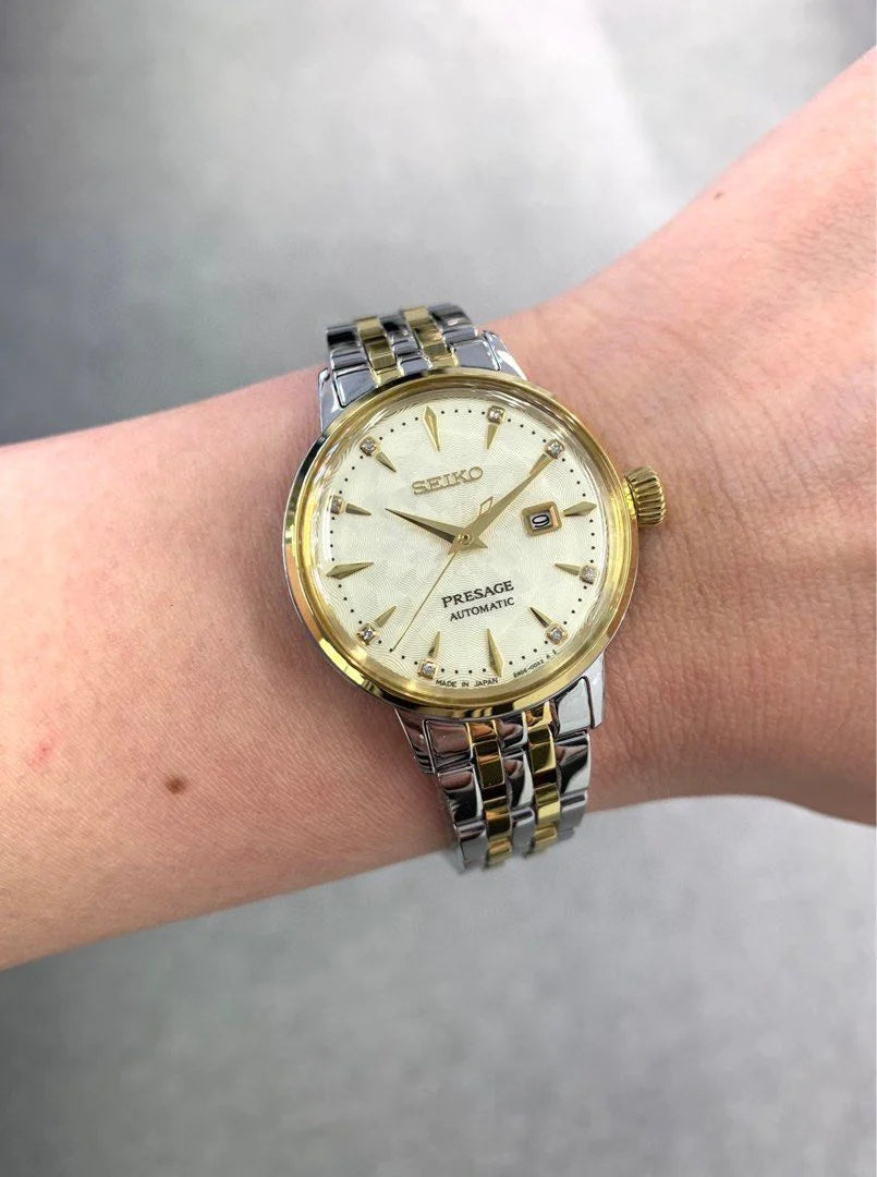 Seiko SRE010J1 Presage Cocktail Time White Lady Diamond Twist Women's Watch