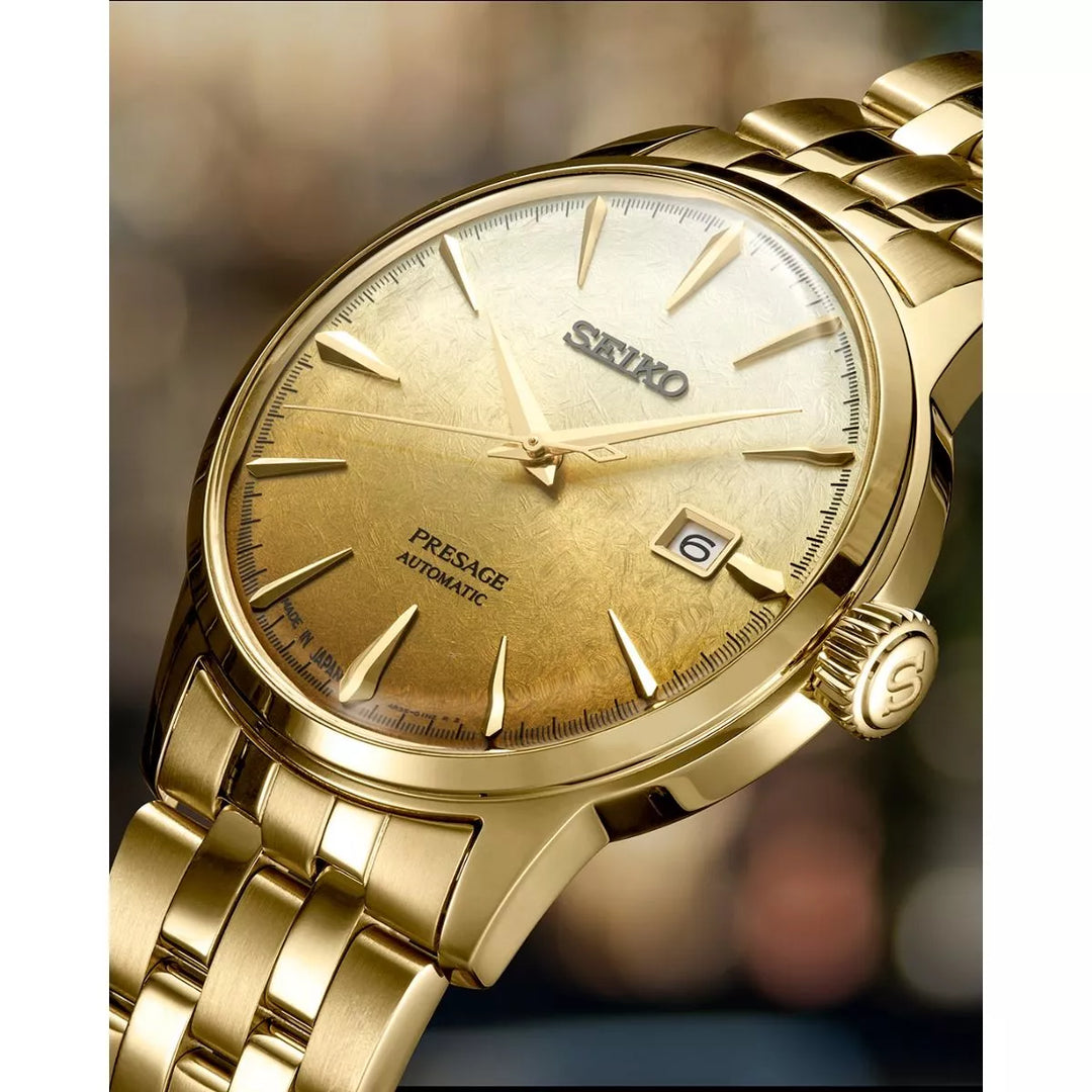 Seiko SRPK46J1 Beer Julep Presage Cocktail Time 40.5mm Gold Dial Gold Tone Stainless Steel Bracelet Men's Watch