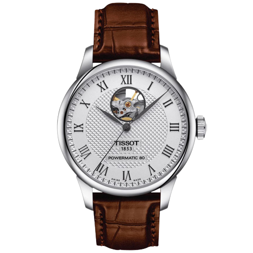 Tissot T0064071603301 Le Locle Powermatic 80 Silver Open Heart Dial Brown Leather Strap Men's Watch